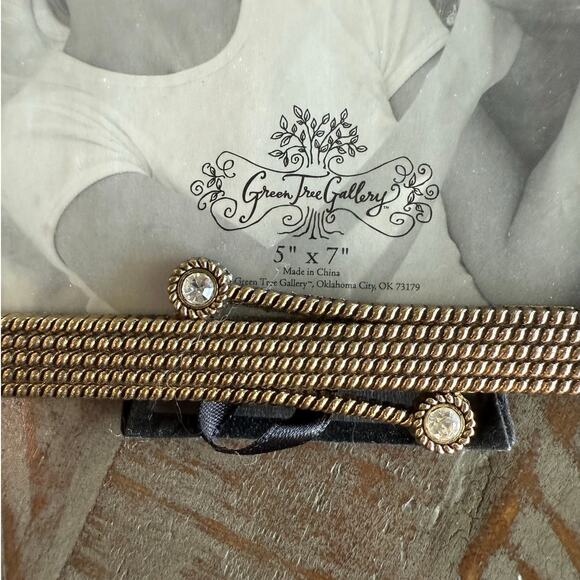 5x7 Green Tea Gallery Picture Frame Gold Rope White Rhinestones - Picture 4 of 4